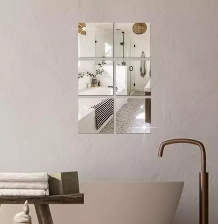 4 Big Square Silver 3D Acrylic Mirror Wall Sticker - ShopzVibe