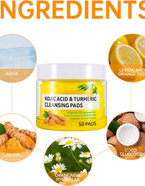 50 Pcs Turmeric Cleansing Pads,Kojic Acid and Turmeric Cleansing Pads - ShopzVibe