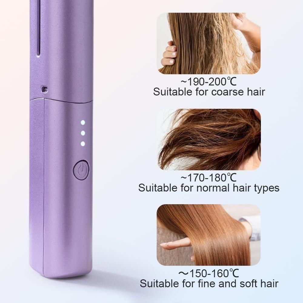 Meneflix Portable Mini Hair Straightener Cordless Rechargeable Mini Adjustable Hair Straightener Hot Comb - ShopzVibe