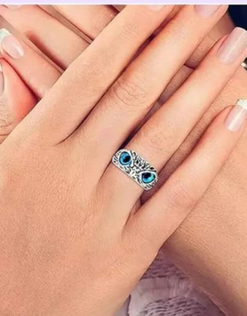 Blue Eye Owl Ring for Negative Energy Use Gents & Women - ShopzVibe