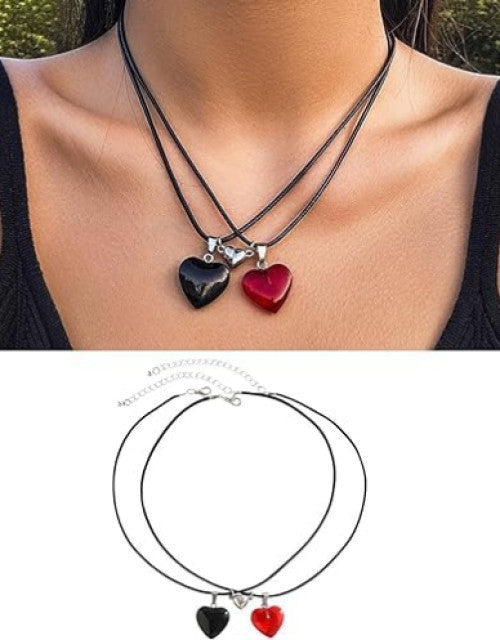 Magnet Couple Necklace Choker Heart Magnet Couple Pendant - ShopzVibe