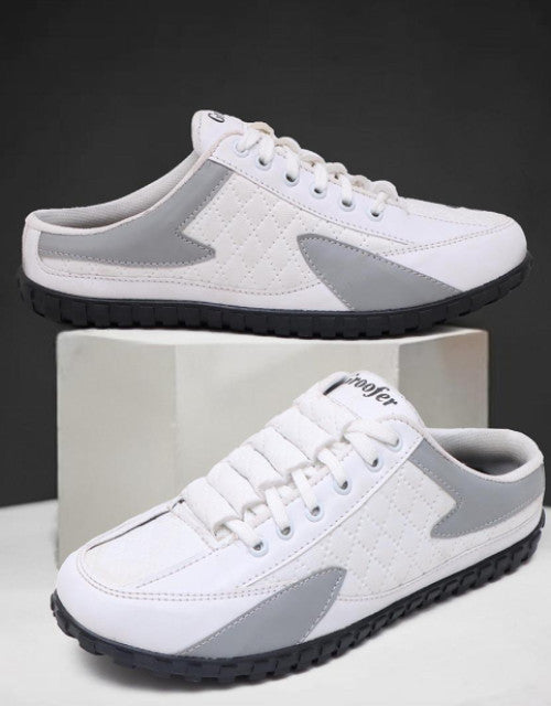 White color block lace up sneakers - ShopzVibe