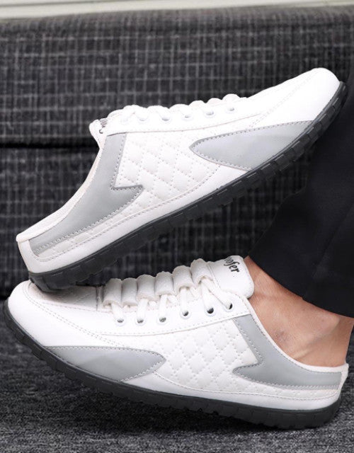 White color block lace up sneakers - ShopzVibe